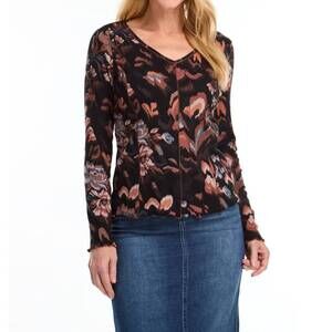 NEW FDJ lottie long sleeve v-neck top in multicolor floral print